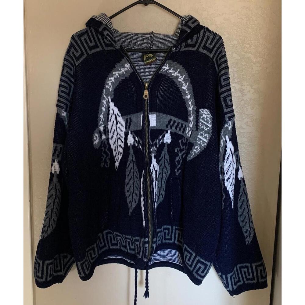 Ruminahui full zip Native dream catcher sweater jacket size XL Wool Navy Blue